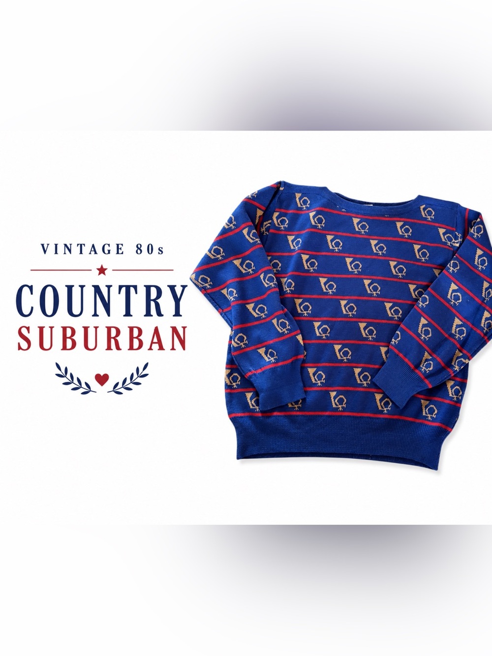 Vintage 80s Country Suburban Sweater Medium Blue Novelty Knit Cottagecore A